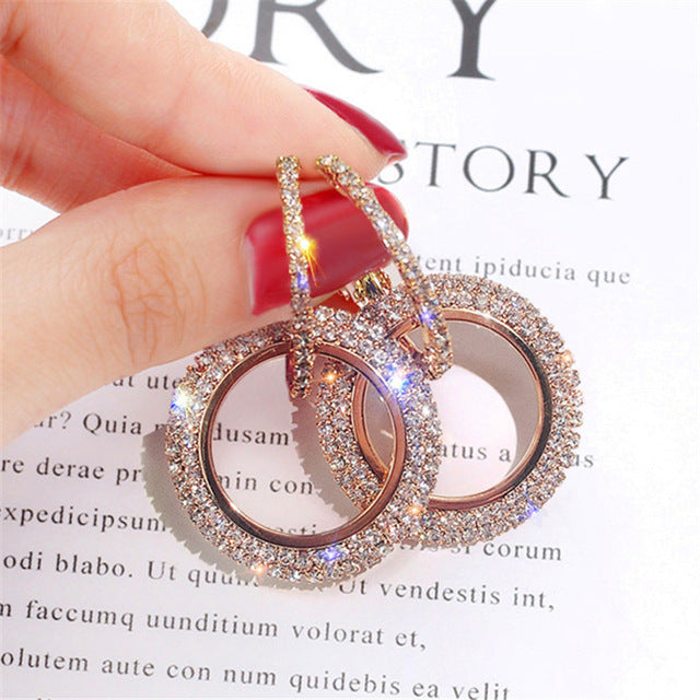Elegant Crystal Earrings (Round Style) Gold/Silver