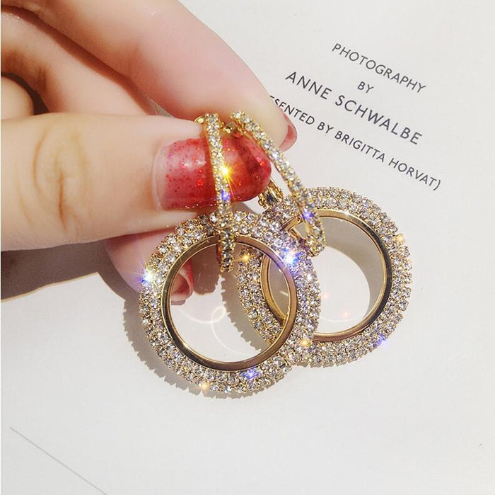 Elegant Crystal Earrings (Round Style) Gold/Silver