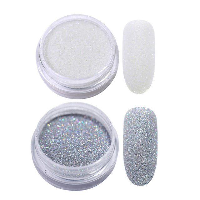 Gradient Shiny Nail Glitter Powder Nail Dipping Powder Laser Sparkly Nail  Art Chrome Pigment Silver DIY Nail Art Decoration